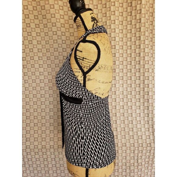 Women's Black and White Satin Halter Top Stretch Dressy Blouse Large - Picture 6 of 7